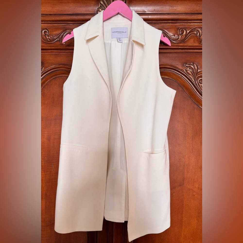 Katherine Barclay Montreal Cream Collared Lapel Sleeveless Midi Vest